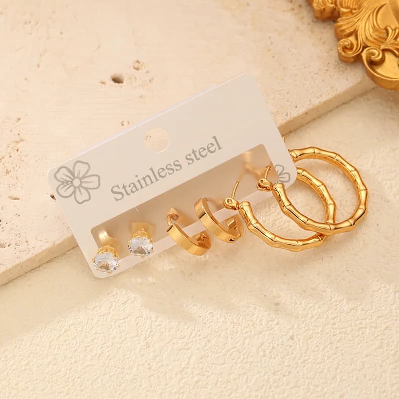 Zirkon øreringe sæt (ring og studs), forgylt