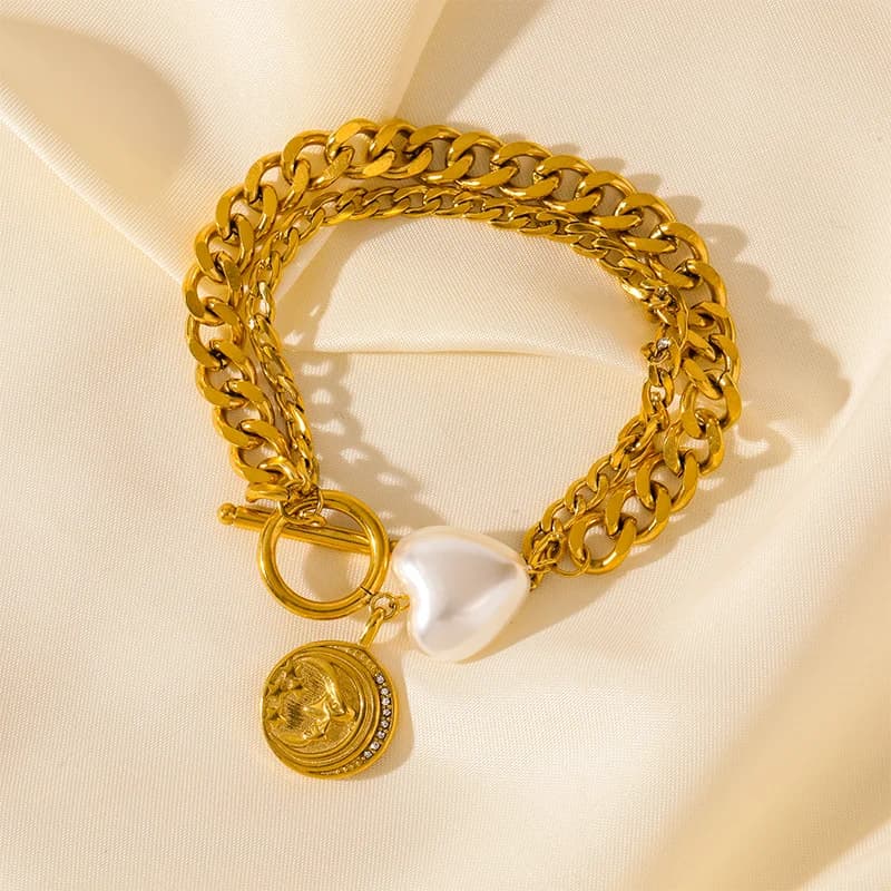 Multilags tyk kæde armbånd, guldfarvet rustfrit stål