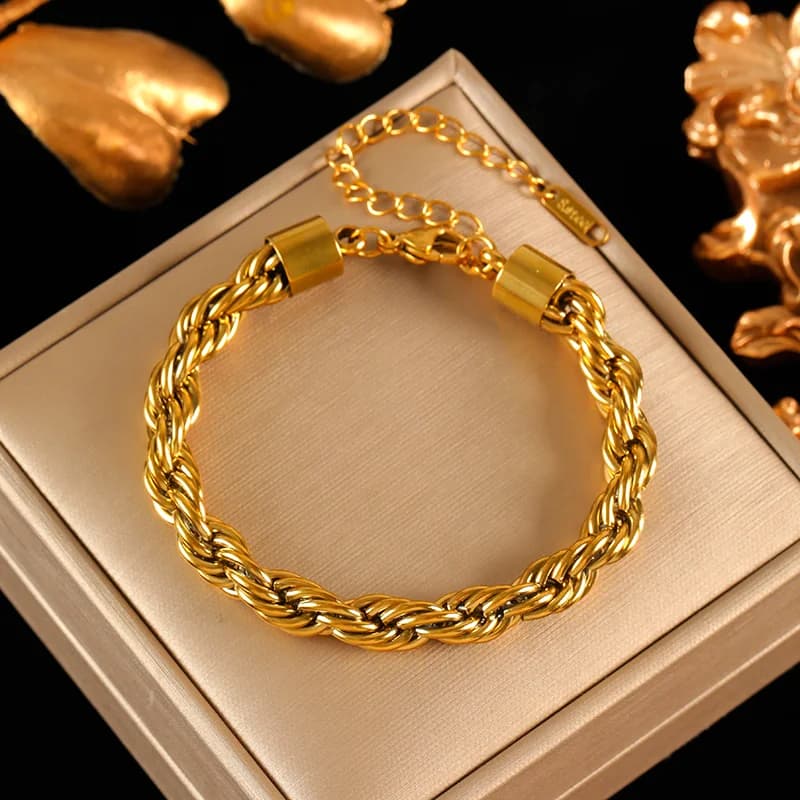Sæt med tykt twist-kæde halskæde og armbånd, 8 mm