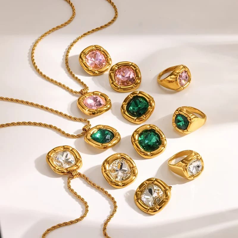 Choker halskæde og øreringe sæt med cubic zirkonia