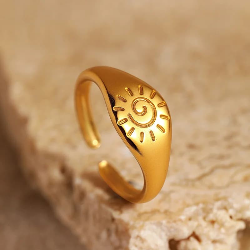 Vintage sol justerbar ring, gyldent rustfrit stål