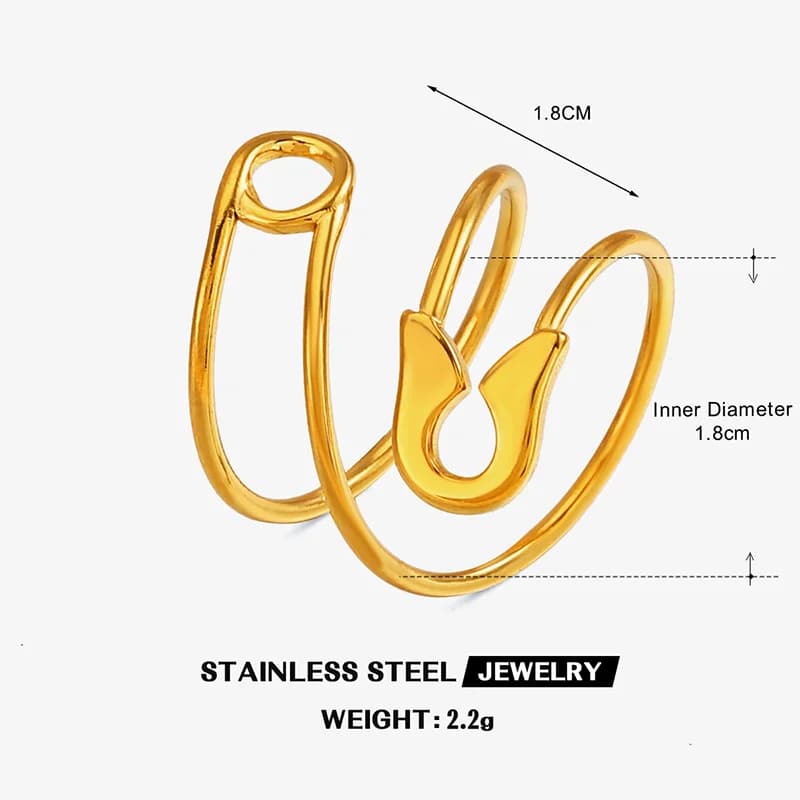 Justerbar åben ring i nåleform, 18K guld PVD-belagt