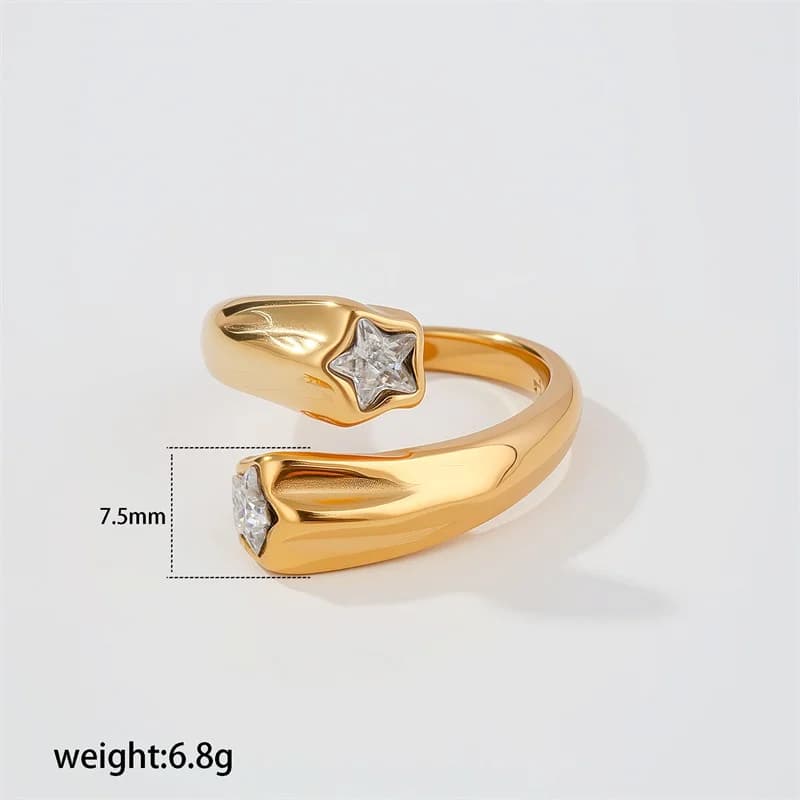 Vintage sol justerbar ring, gyldent rustfrit stål