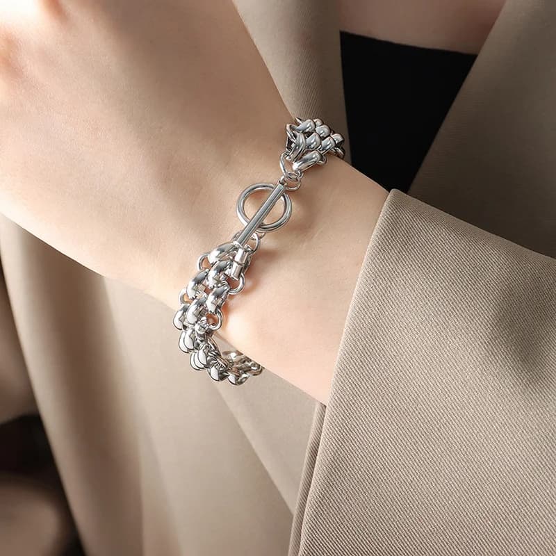Sølvfarvet Kæde Armbånd, Rustfrit Stål