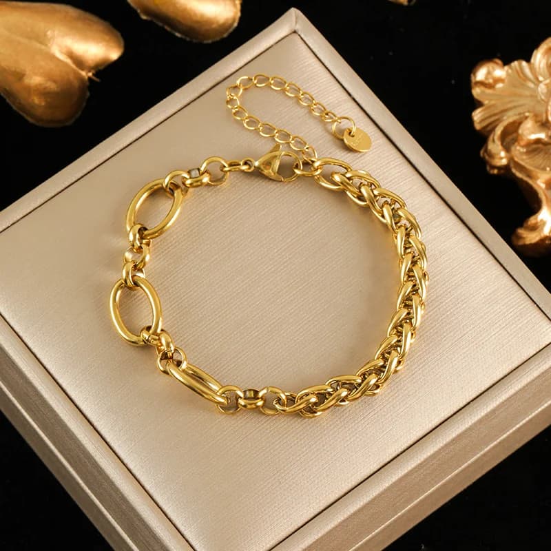 Asymmetrisk kæde halskæde og armbånd sæt, Guld