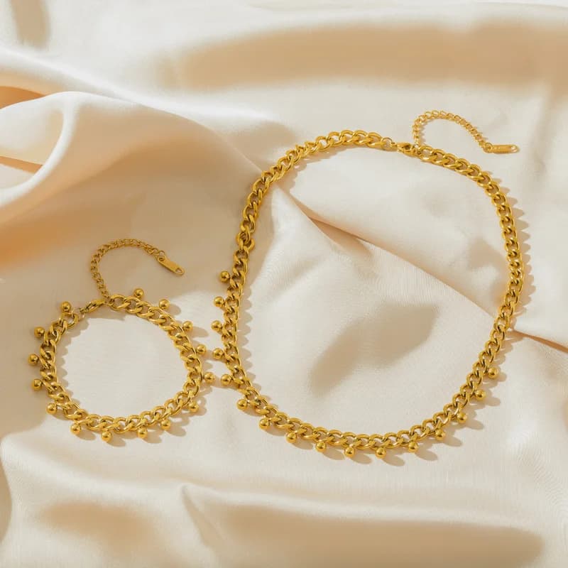 Grov kæde choker og armbåndssæt, guld