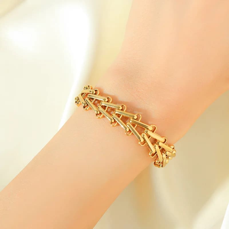 Geometrisk tyk kæde armbånd, guldbelagt