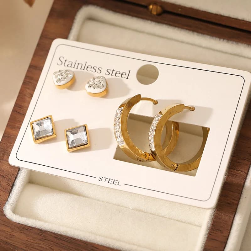 Glanse Zirkon Ring- og Stud Ørering Sæt