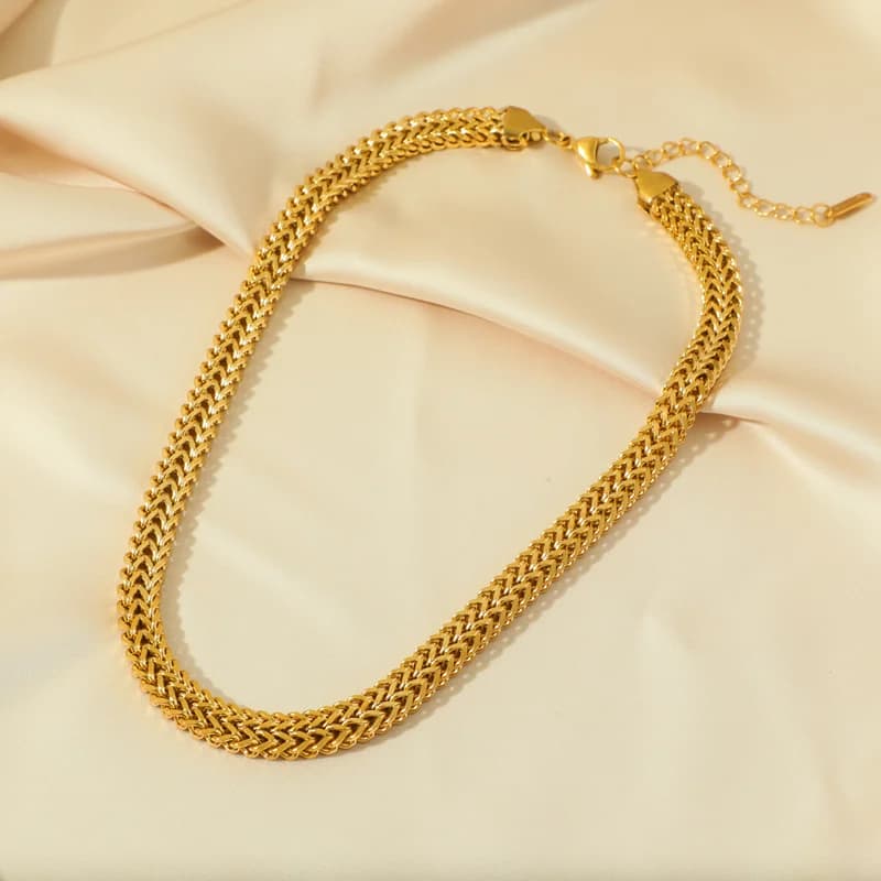 Guldfarvet tyk kæde choker og armbånd sæt